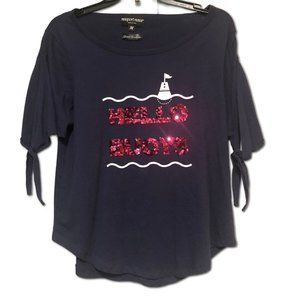 Womens Nautical Lighthouse Top Sequins Hello Buoys Newport News Open Shoulders